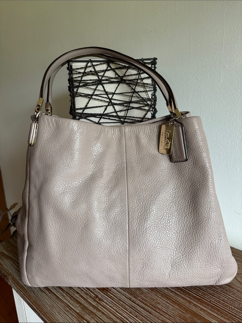 Coach Pebbled Leather Shoulder Bag in Light Taupe Gray